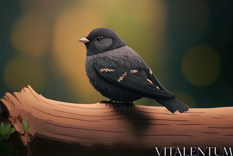 Black Bird Sitting on Log in Forest | Flat Shading Portrait AI Image