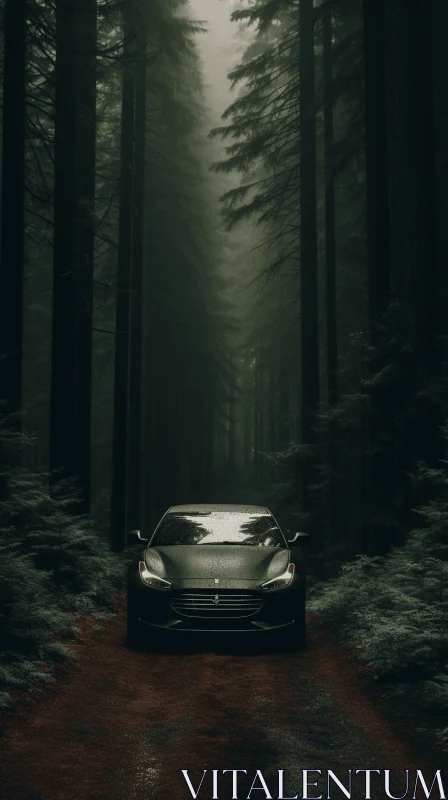 Elegant Black Car Parked in a Serene Forest | Baroque-Inspired Chiaroscuro AI Image