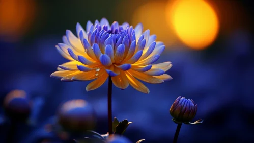 Blue and Yellow Dahlia Flower in Full Bloom