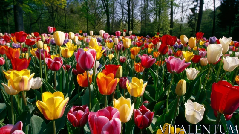 Breathtaking Field of Tulips: A Colorful Nature Scene AI Image