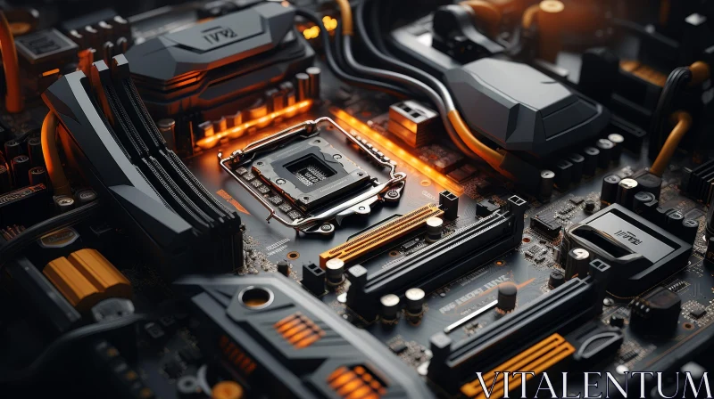 AI ART Close-up Computer Motherboard with Electronic Components