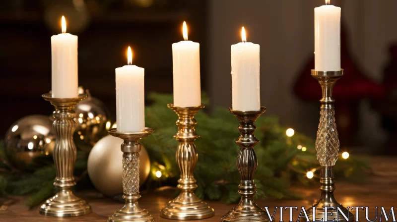 Cozy Still Life with Lighted Candles and Christmas Decorations AI Image