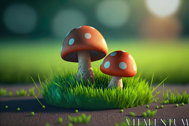 AI ART Detailed Mushroom Illustrations on Grass | Cinema4d Rendered Art