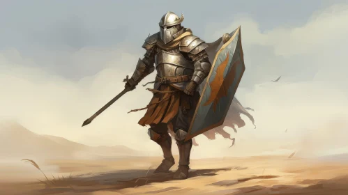 Knight in Full Plate Armor - Desert Battle Scene