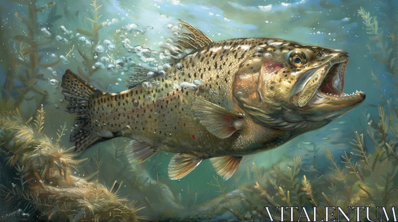 Large Brown Trout Painting in Realistic Style AI Image