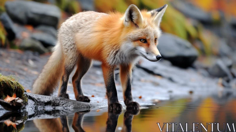 Striding Red Fox at Pond AI Image