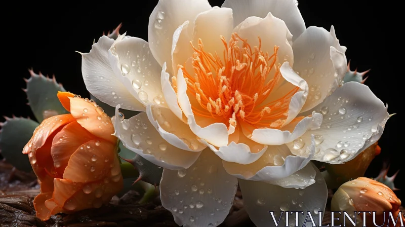 White and Orange Flower Close-up in Studio Lighting AI Image