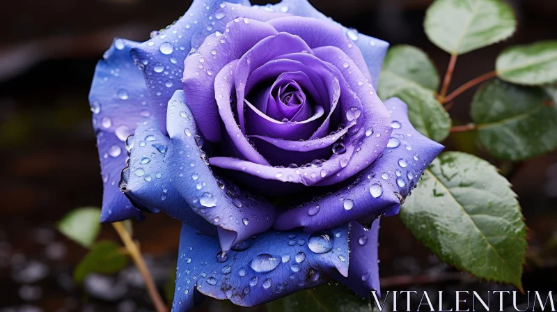 AI ART Beautiful Purple Rose with Raindrops - Close-up Shot
