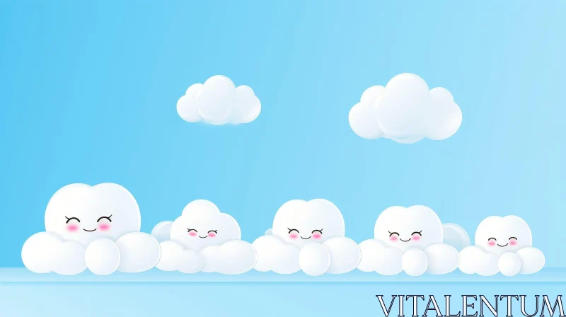 Cheerful Cartoon Sky Illustration with Playful Cloud Characters AI Image