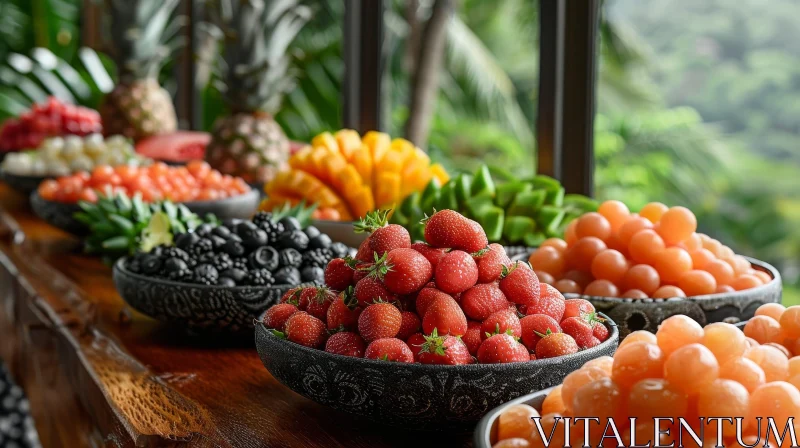 Exquisite Fruit Display on Wooden Table AI Image