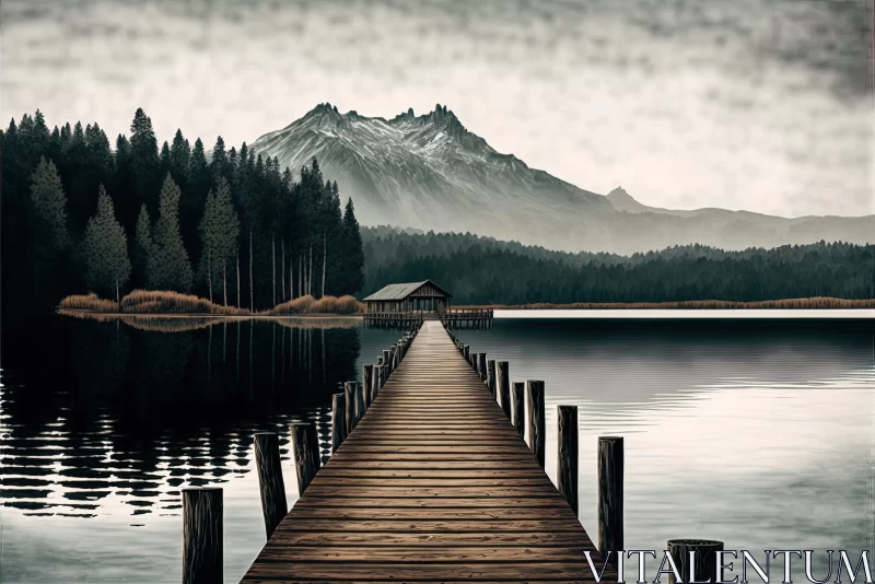 Gothic Dock in Lake: Dark and Moody Landscape AI Image