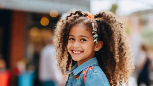 Joyful Girl in Blue Denim Jacket - Portrait Photography