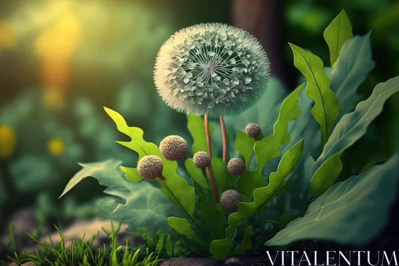 Whimsical Dandelion Art in a Lush Forest | Surrealistic Concept Art AI Image