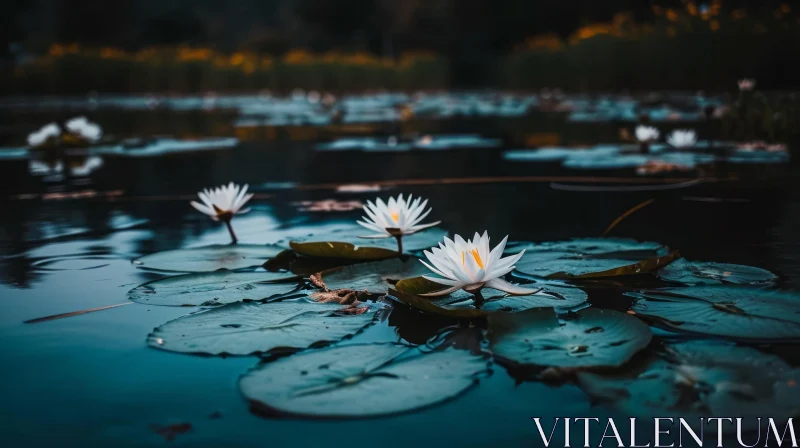 White Water Lily Pond Close-up AI Image