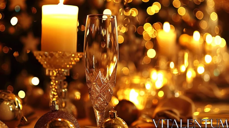 Elegant Champagne Glass and Candle Close-up AI Image