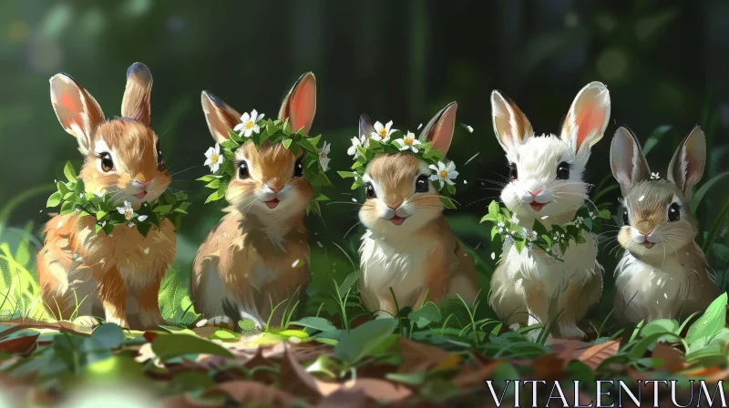 Enchanting Rabbit Gathering on Green Grass AI Image