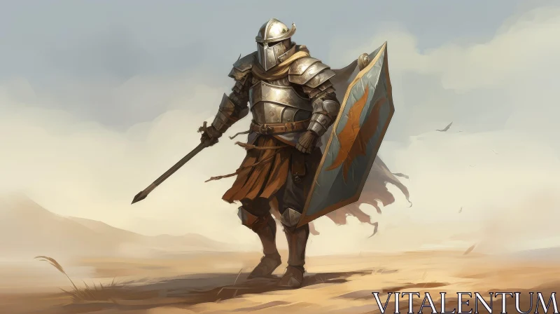 AI ART Knight in Full Plate Armor - Desert Battle Scene
