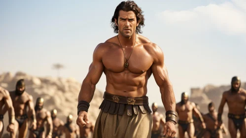 Muscular Man in Ancient Desert Setting