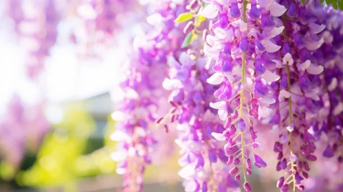 Purple Wisteria Flowers in Garden - Close-Up View