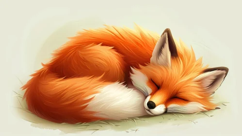 Red Fox Sleeping in Nature - Digital Painting