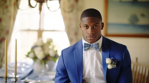 Serious Young African-American Man Portrait at Table Setting