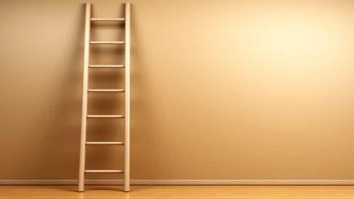 Warm Wooden Ladder Against Beige Wall