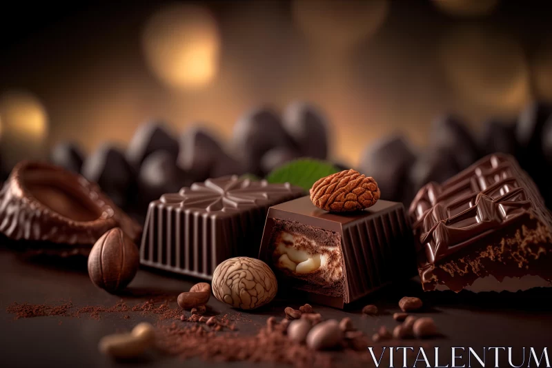 Chocolates and Nuts on a Dark Background - Hyperrealistic Precision AI Image