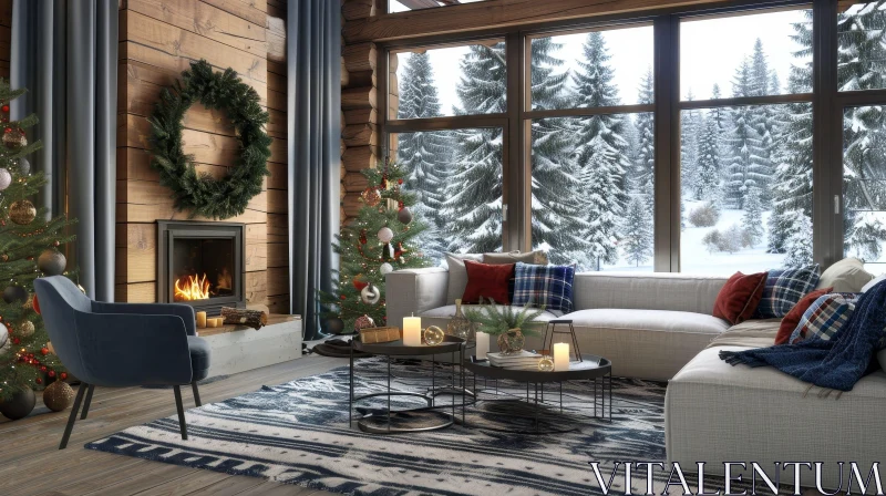 AI ART Cozy Christmas Cabin Living Room Decor