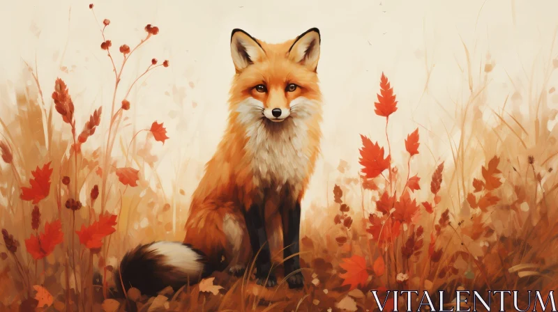 Curious Red Fox in Field Painting AI Image