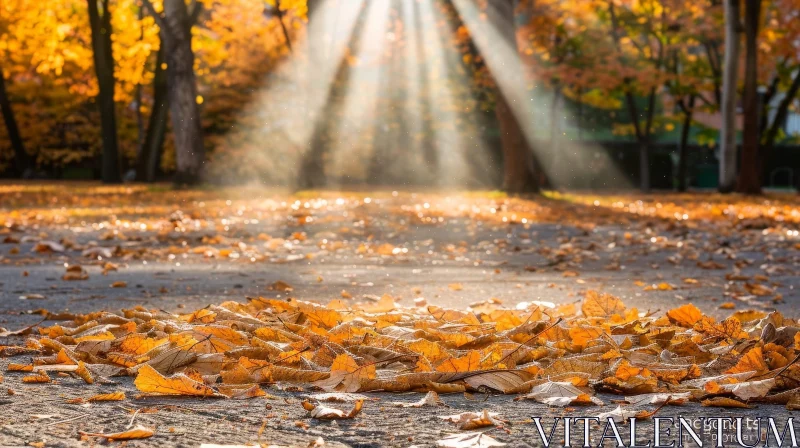 Golden Autumn Trees in Sunlit Park AI Image