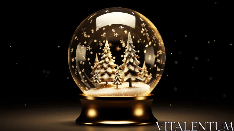 Golden Christmas Snow Globe in Night Sky AI Image