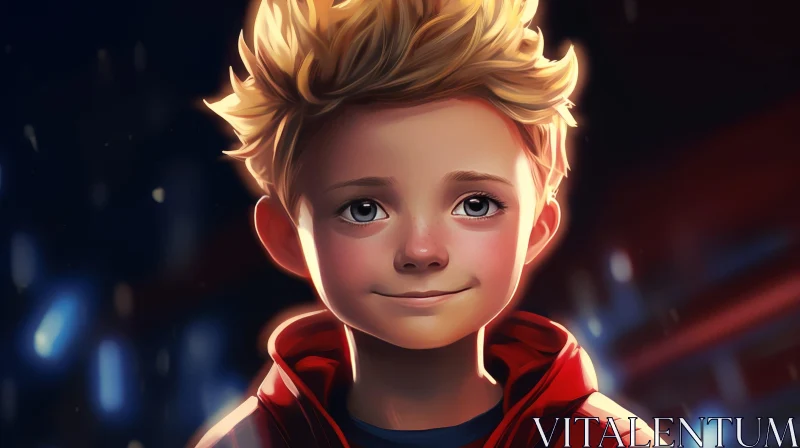 Joyful Young Boy Portrait in Red Jacket AI Image