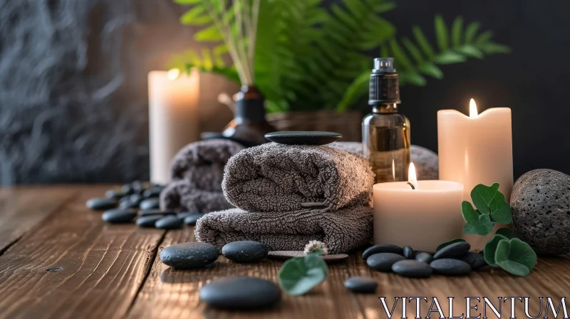 Tranquil Spa Setting with Towels and Candles AI Image