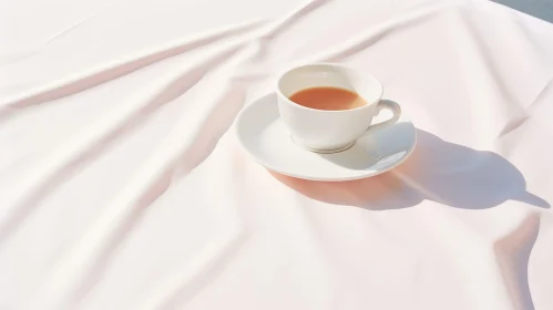 White Ceramic Tea Cup on Tablecloth