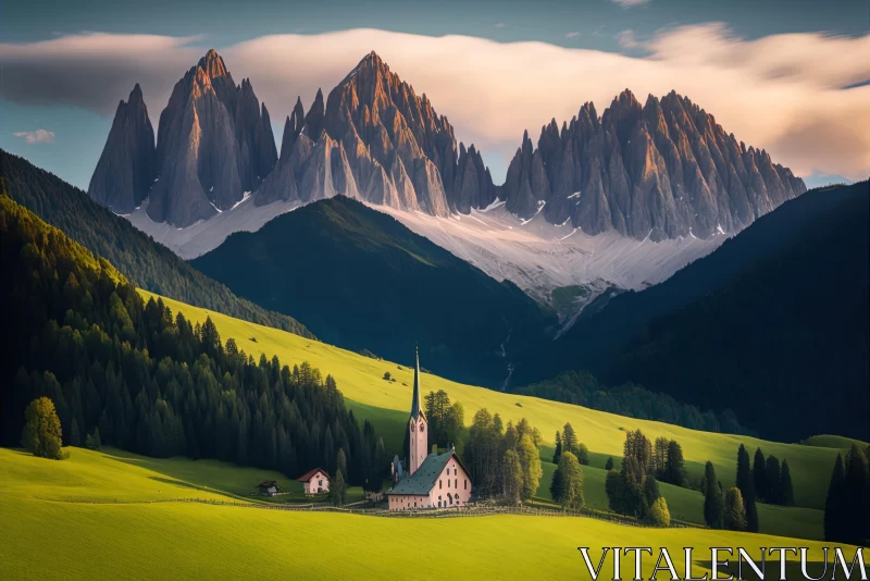 Captivating Landscape of the Dolomites | Gothic Architecture | Faith-Inspired Art AI Image