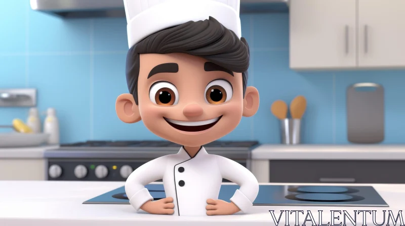 Cheerful Cartoon Chef in Modern Kitchen | 3D Illustration AI Image