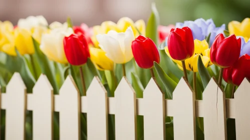 Colorful Tulip Flower Bed in Nature