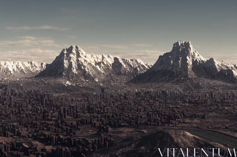AI ART Futuristic Dystopian Cityscape Amidst Himalayan Art - 3D Render
