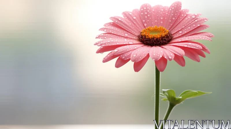 Pink Gerbera Daisy with Water Drops - Close-up Floral Photography AI Image