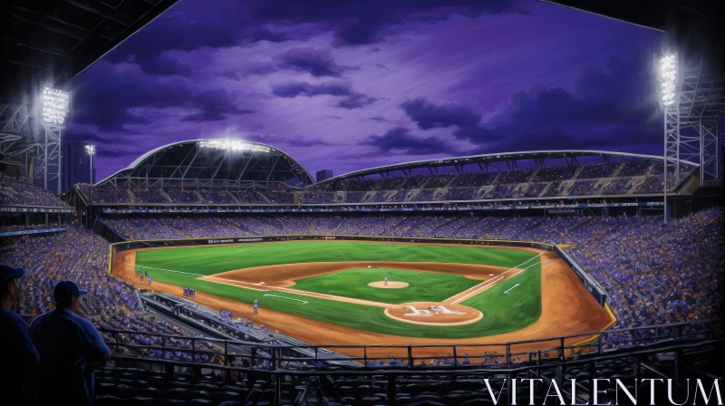 Realistic Baseball Stadium Painting at Night AI Image