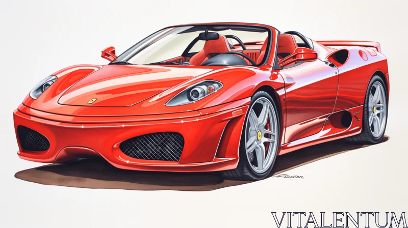 Sleek and Powerful Red Sports Car | Fine Art Drawing AI Image
