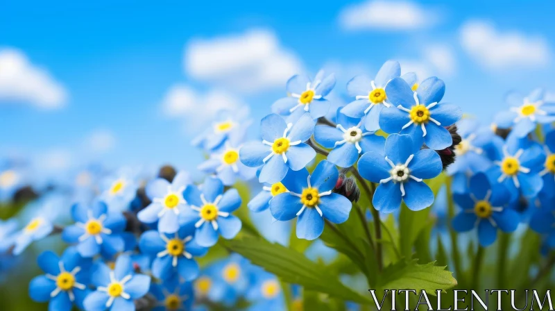 AI ART Blue Flowers Close-up with Blurred Background