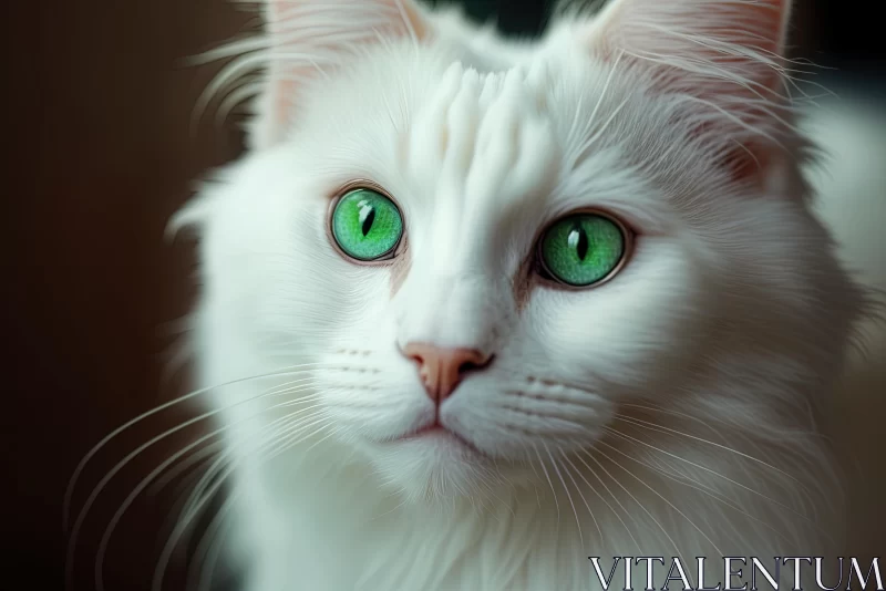 Captivating White Cat with Green Eyes | Realistic Rendering AI Image