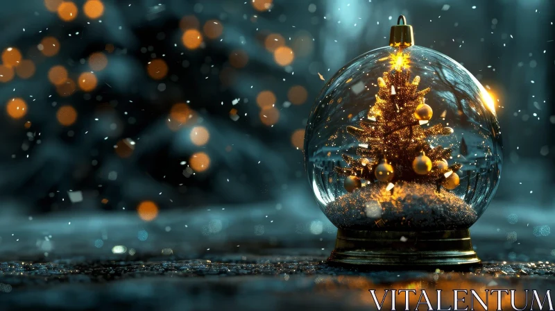 Enchanting Snow Globe with Golden Christmas Tree AI Image