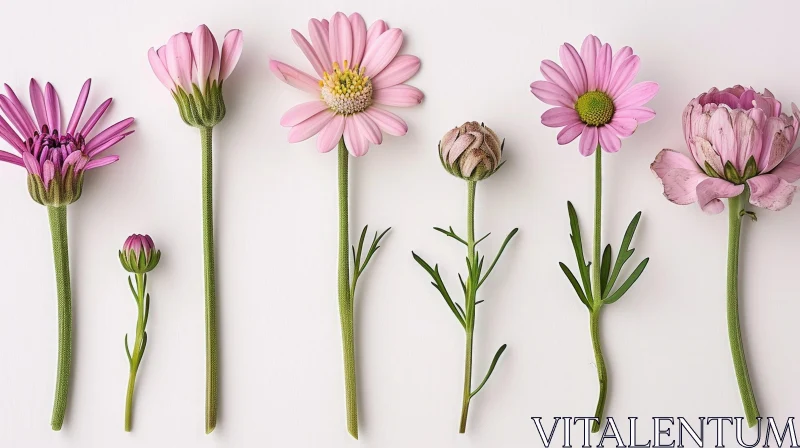 Pink Daisy Flowers in Various Bloom Stages AI Image