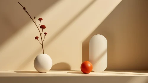 Serene Still Life Composition with Vase and Red Berries