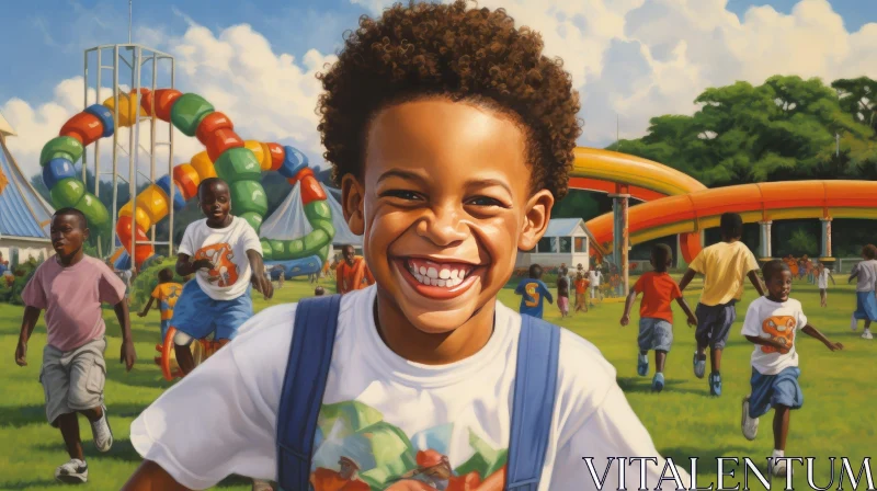 Smiling African Boy in Playground - Joyful Childhood Scene AI Image