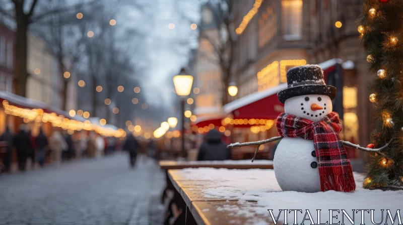 Snowman in Winter Street Scene AI Image