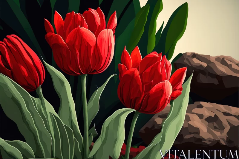 Stunning Red Tulips in Bold Graphic Illustrations AI Image