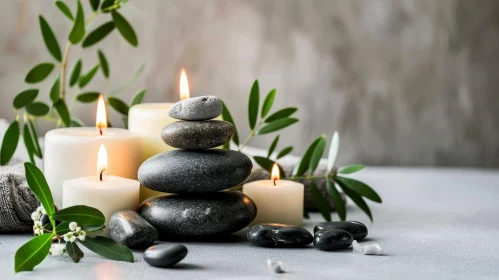 Tranquil Spa Stones and Candles Composition